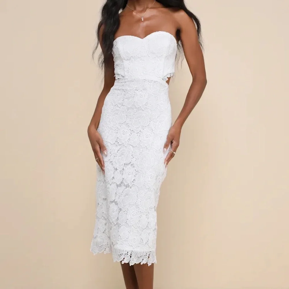 Lulu's Impressive‎ Elegance White Crochet Lace Strapless Midi Dress - Picture 8 of 10